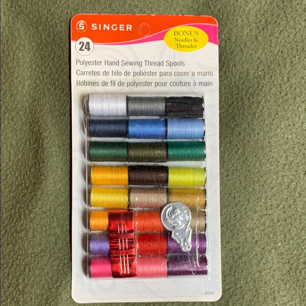 Singer 24 spool polyester hand sewing thread. 10 yds per spool.